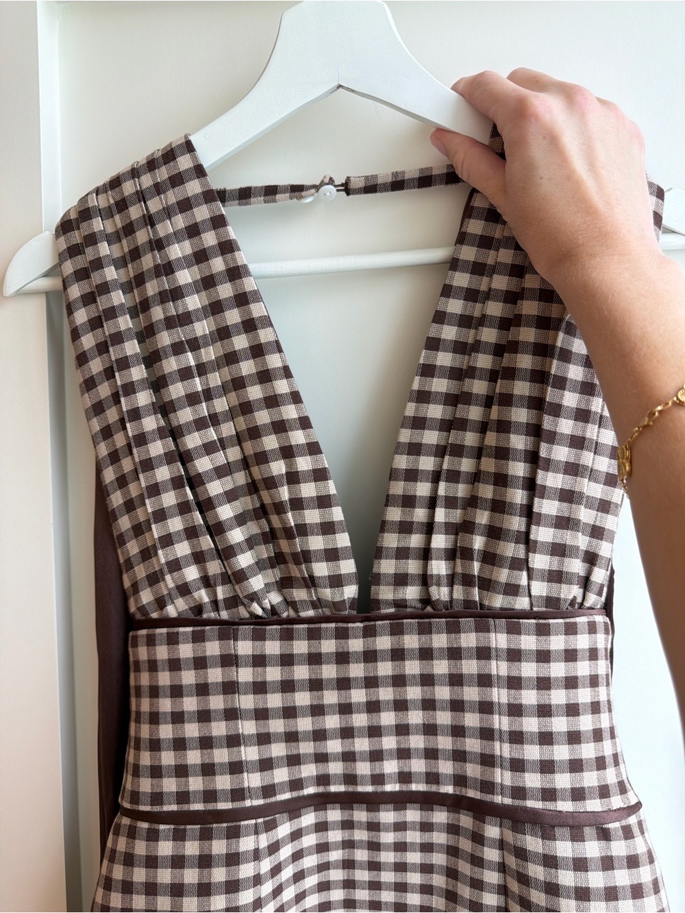 Couple Gwendolyn Asymmetrical Gingham Dress - Brown - Picture 9 of 10